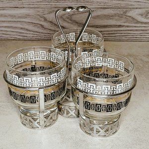 Vintage Mid-century Libbey Trio Glass Condiment Set with Metal Caddy